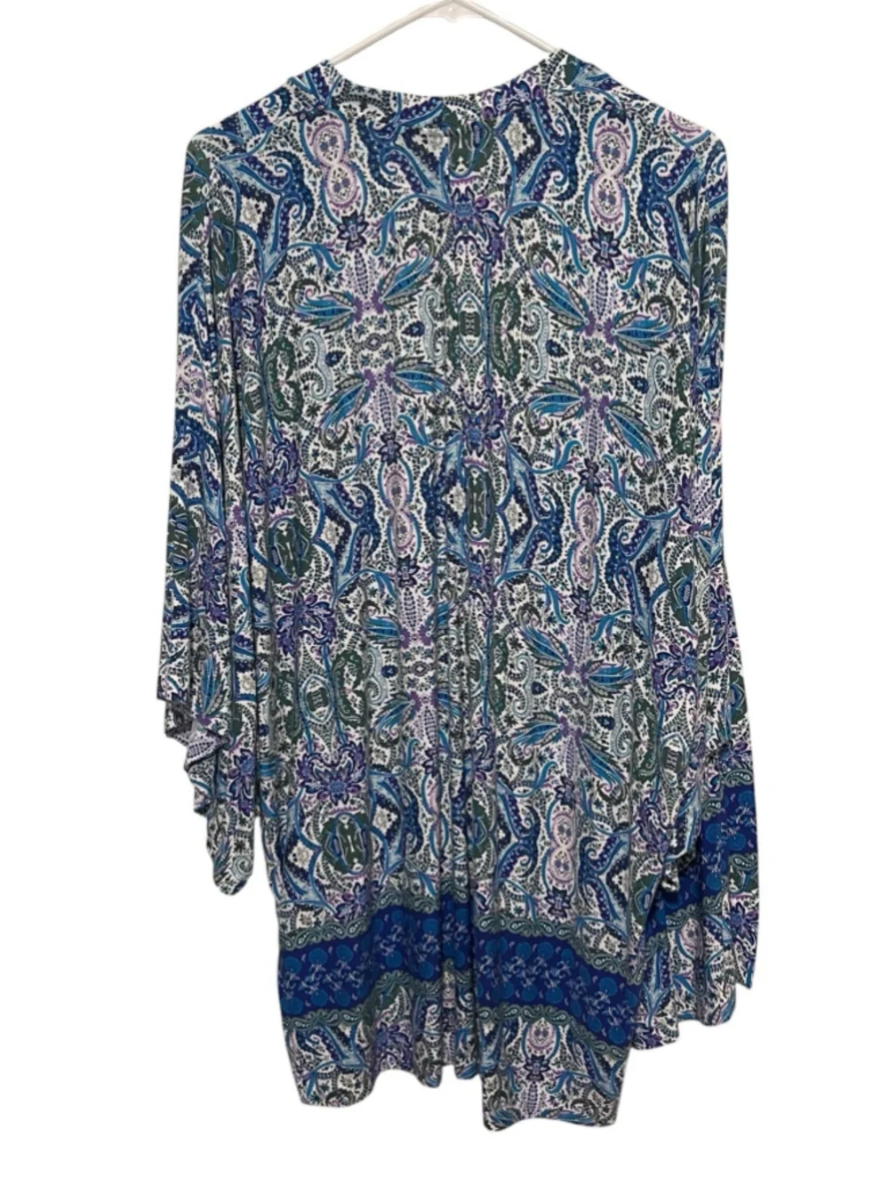 Soma Cool Night 2pc Robe Pajama Set Medium  Folklore Blue Kimono Wrap Crop Pant